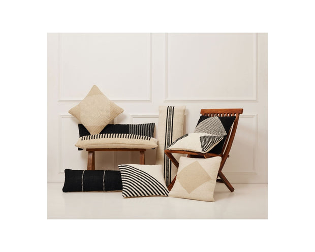 GoodWeave Certified Stripe Lumbar Wool Pillow - Black