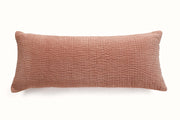 Velvet Kantha Handmade Lumbar Pillow Blush -12x30 Inch