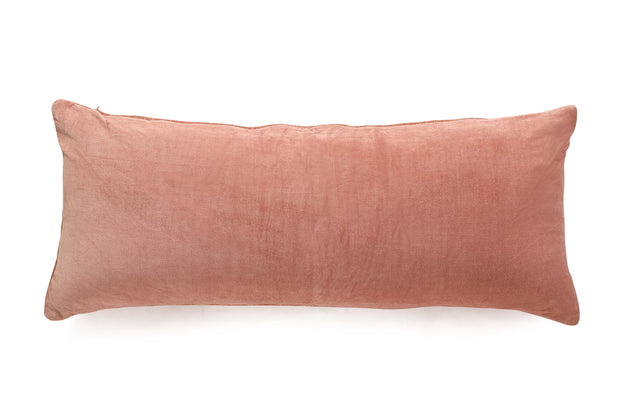 Velvet Kantha Handmade Lumbar Pillow Blush -12x30 Inch