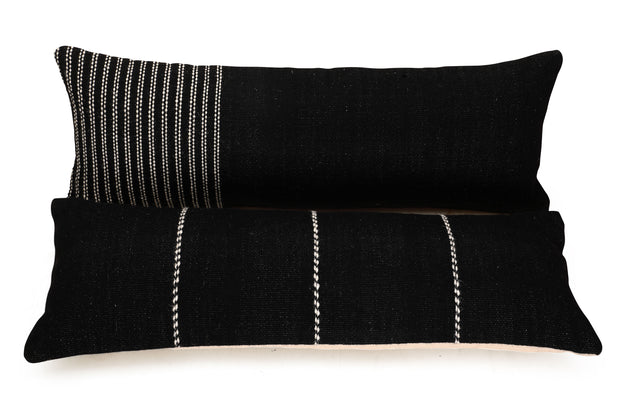 GoodWeave Certified Stripe Lumbar Wool Pillow - Black