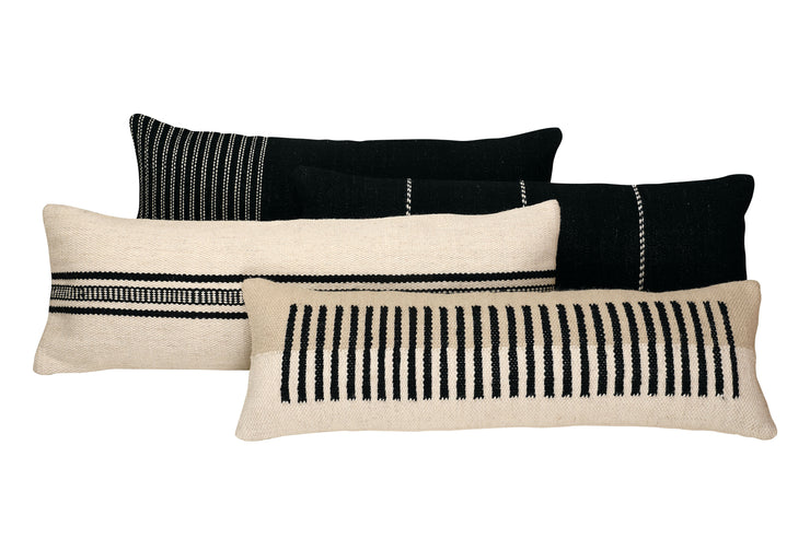 GoodWeave Certified Stripe Lumbar Wool Pillow - Black
