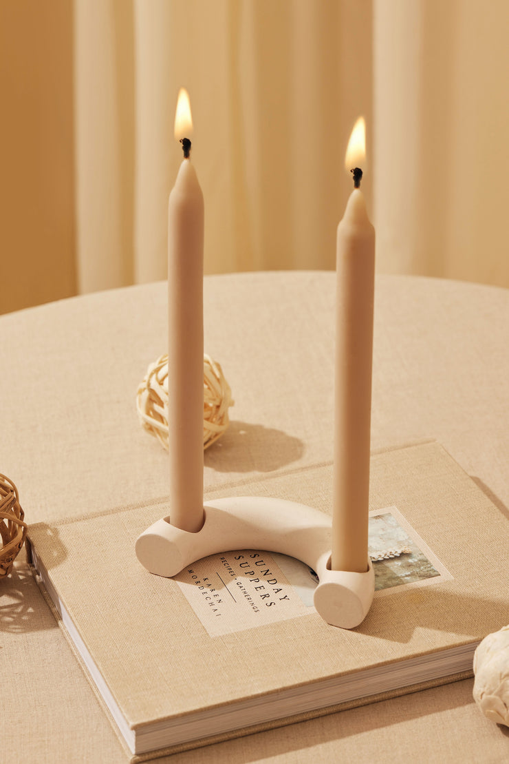 Nordic Style C Shaped Concrete Candle holder-  Ivory - Case of 2