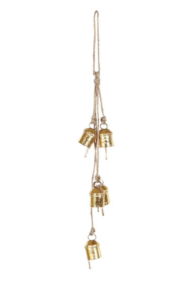Recycled Iron 5 Bells Wind Chimes with Jute Strings-20 inch