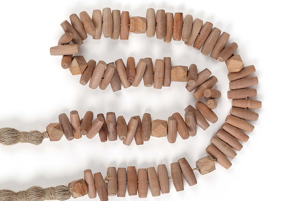 Fall Wooden Oval Beads Garland with Jute Tassel-39 inch (MOQ 2)