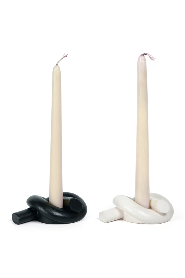 Aesthetic Style Knot Concrete Candle Holder -Ivory , 1x3.2x4.5 Inch